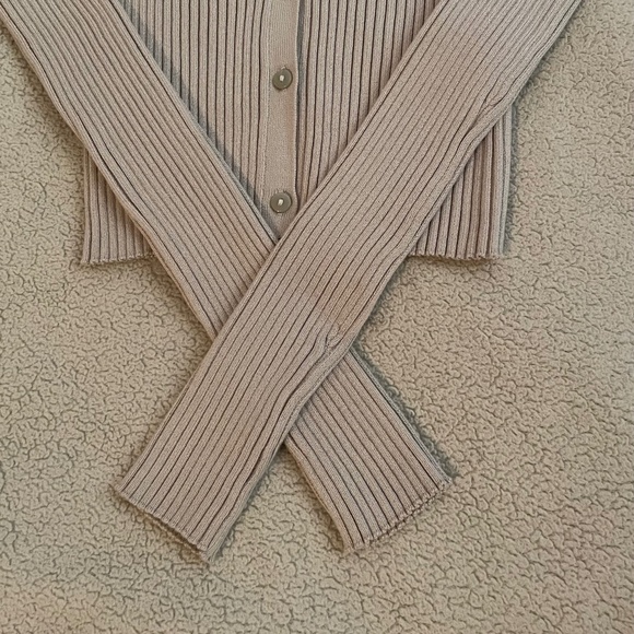 H&M Ribbed V Neck Cardigan Taupe - Picture 5 of 8